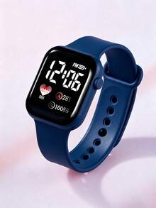 7PCS Cute Blue Silicone Square LED Electronic Watch And Alloy Five-Leaf Clover Floral Necklace Bracelet Ring Earrings Set, Gift For Kids - Blue - View 3