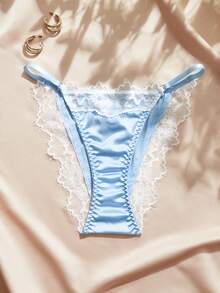Charlaine 4-Piece Set: Floral Lace And Satin Camisole Bra Briefs Shorts And Camisole Nightdress-Autumn/Winter Loungewear Comfortable And Romantic - Baby Blue - View 13