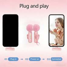 HITOZON Professional Wireless Lavalier Lapel Microphone, Plug-And-Play Omnidirectional Condenser Clip-On Mic, Noise Reduction, Receiver Powers & Charges Phone, Auto Pairing, For Live Streaming, Vlogging, Podcasting, Interviews, Video Recording - Pink - View 6