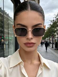 1件小框多邊形不對稱復古個性時尚眼鏡，多功能Y2K幾何圖案女款眼鏡，適合旅行、度假、海灘配飾 - 黑色 - 查看 3