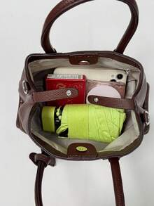 Tote Bag With Unique Knot Pendant Decoration, Equipped With Dual Handles And Detachable Shoulder Strap, Switchable Carrying Styles, Ample Interior Space, Minimalist And Elegant Handbag, Sleek Design With Premium Texture, Suitable For Commuting, Daily Outings, Dates And More Occasions. - Coffee - View 10