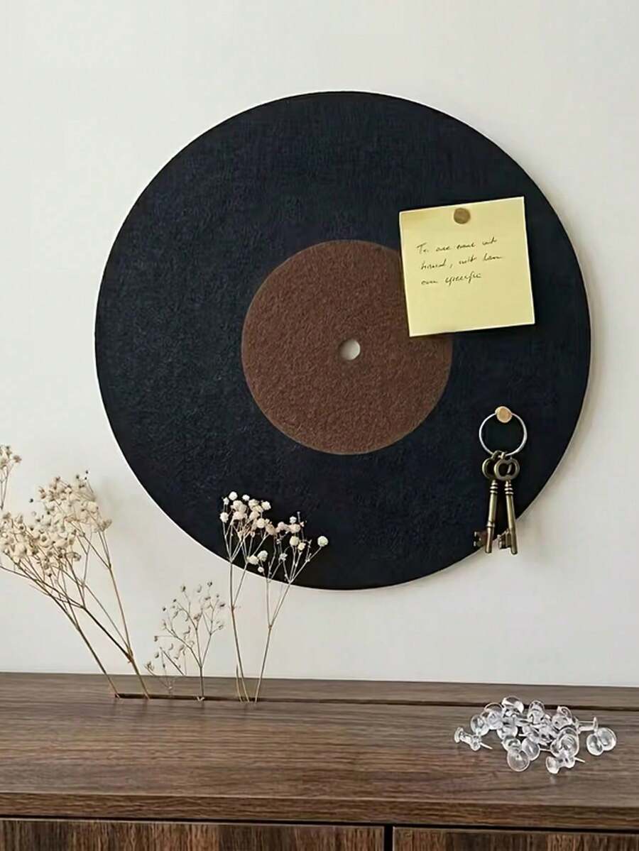 Vinyl Record Shaped Felt Photo Board, Vinyl Record Felt Board, Felt Message Board, Suitable For Home, Office And Classroom. Perfect For Organizing Notes, Scheduling And Rustic Decor. Wall Decoration And Storage - Multicolor - View 1