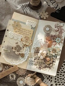 1 Pack/50 Sheets Floral Pattern Theme Planner Stickers, Vintage Creative Aesthetic Stickers, DIY Decoration Collage Handmade Materials, Holiday Gift, Personalized Scrapbook School Stationery Supplies, 1 Piece - Multicolor - View 4