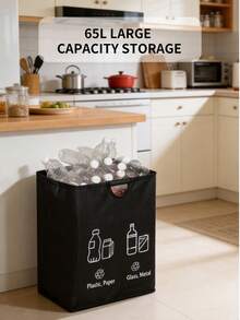 1pc Large Capacity Foldable Thickened Tear-Resistant Sponge Handle Trash Can, Space-Saving Storage, Suitable For Home, Office, Kitchen Storage Box, Foldable Sorting Recycling Bag, Household Large Capacity Storage Bin, Glass Metal Sorting Trash Can - A - View 8