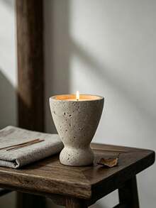 1pc Aesthetic Bulky‑Base Curved Outline Candle Holder Practical Candle Container For Dining Table Entryway Bedroom Wedding Festive Home Decoration - Stone Cup - View 1