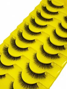 10 Pairs Natural Short D-Curl Fluffy Russian Strip Lashes, 3D Faux Mink Lashes, Thick Cat Eye Lashes, Voluminous Messy Mink Lashes, Long Seductive Eyes, Lifting Makeup Effect, Lash Extension Set, Full Lash Strips, Lengthening And Volumizing Outer Corners, Makeup Practice Lashes, Reusable False Lashes For Prom And Wedding - Black - View 5