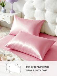 2pcs Premium Silky Satin Envelope Pillowcases, Soft & Breathable, Wrinkle-Resistant, Gentle On Hair & Skin, Improve Sleep Quality, No Pillow Insert, Pink - Pink - View 2