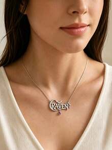 Personalized Gothic Custom Name Necklace, Halloween Bat & Moon Pendant, Customized Birthstone Gift - Multicolor - View 2