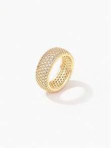 Vandermere 1pc 18K Gold Plated 5-Row Cubic Zirconia Ring, Suitable For Men And Women Daily Wear And Gift - Multicolor - View 16