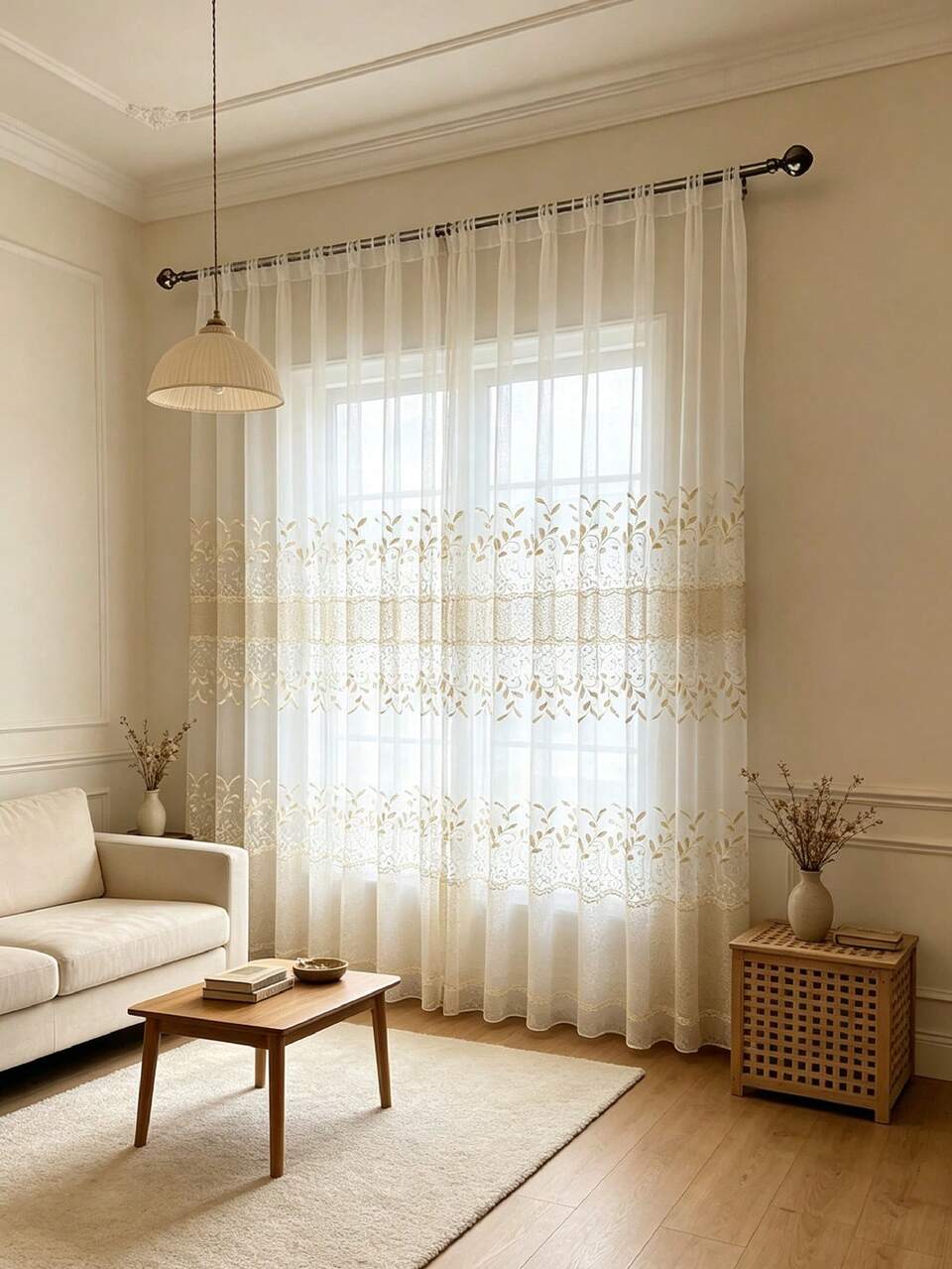 1pc European Luxury Curtain With Embroidered Leaf Design For Living Room, Balcony, And Bay Window