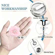 1 Set Handmade Multi-Layer Crystal Flower Retractable Badge Reel With Horizontal ID Card Holder, Featuring Shiny Faux Pearls, Gift For Doctors, Nurses, Teachers, Students, Office Staff - A - View 5