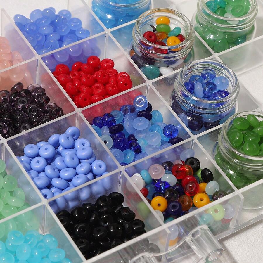 300pcs Random Color Mixing Glass Abacus Beads -Charm Wheel Beads Spacer Beads,Suitable For DIY Bracelet,Necklace And Jewelry Making