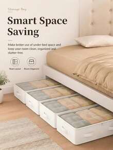 1pc Large White Foldable Underbed Storage Bag, Multi-Functional, Can Be Used To Store Blankets, Skirts, Bedding, Pillows, Clothes, Space-Saving, Suitable For Labor Day Promotion, Underbed Storage, Storage Bag, Clothing Storage - White - View 3