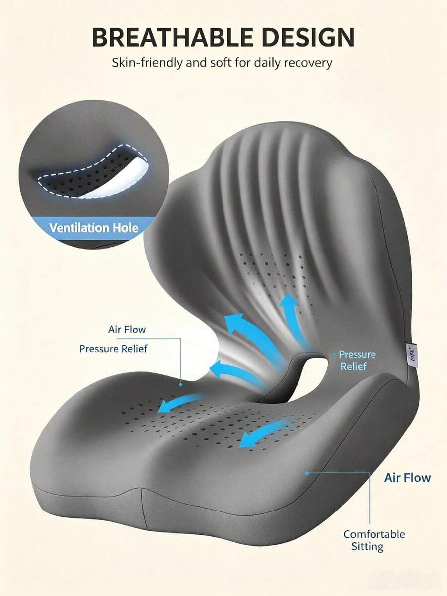 1pc 40cm*44cm*37cm Multicolor High Elasticity PU Foam Seat Cushion Backrest Integrated Pad, Suitable For Office, Student Dorm, Long Sitting, Daily Home Use, Minimalist Home Style High Elastic Memory Foam Curved Waist Support Pressure Relief Chair Cushion - View 1