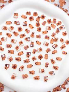 35pcs Mini Capybara Nail Art Charms, 3D Resin Cartoon Capybara Nail Rhinestones, Phone Case Hair Clip Earring Decoration Small Accessories - Multicolor - View 3
