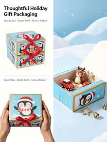 5PCS/Christmas Penguin Gift Box 4.53*4.53*2.36 Inch Foldable Paper Gift Packaging Box Xmas Holiday Party Candy Treat Present Favor Boxes - View 3