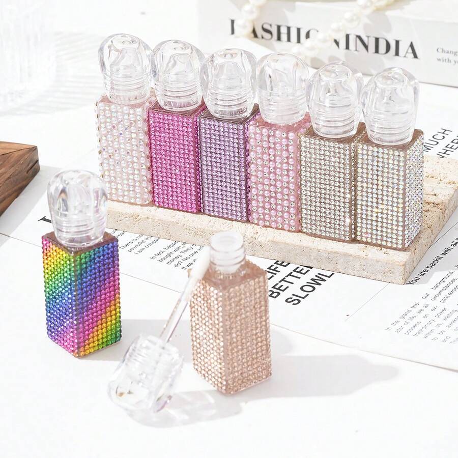 5ML Colorful Rhinestone Flat Head Lipstick Lip Gloss Dispenser Bottle Portable Sample Cosmetic Travel Size - Multicolor - View 1