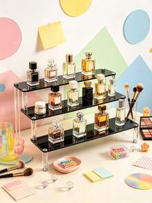Black Glossy Mirror Acrylic Tiered Display Stand, Transparent Cylindrical Support Desktop Storage Rack, Suitable For Figurines, Cosmetics, Jewelry, Perfume Storage, Bedroom Room Decor, Halloween Display Stand, Practical Storage Supplies - Multicolor - View 2