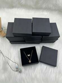 1pc Square Multi-Size Jewelry Gift Box, Can Hold Necklaces, Earrings And Rings, Solid Color Elegant, Suitable For Winter Solstice, Wedding And Other Occasions, Can Be Used For Packaging Jewelry, Necklaces, Bracelets, Silver Bars And More. Perfect Gift For Birthday, Mother's Day And Valentine's Day. - Black - View 4