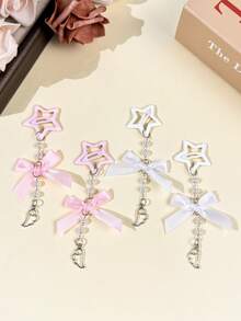 2pcs Hollow Star Hair Clips With Pearl Chain Bow & Angel Pendant Side Clips, Sweet Cool Style, Suitable For Party, Date, Daily Wear, Photography, Personalized Hair Accessories For Girls - Multicolor - View 3