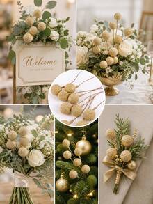 20 piezas de bayas artificiales doradas DIY y materiales y accesorios de ramas de flores, adecuados para letreros de pasillo de boda, decoraciones de mesa, ramos, ramas pequeñas, decoraciones de árbol de Navidad y prendedores de boda. - Multicolor - Ver 3