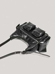 Shoulder Bag With Exquisite Pendant Decoration, Multi-Pocket Partition Design, Zipper Closure For Enhanced Convenience. Casual Style, Underarm Bag Silhouette, Can Be Carried On Shoulder, Balances Storage Capacity, Suitable For Daily Outings, Dates And Other Occasions, Easily Creating A Personalized Outfit Vibe - Black - View 9