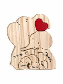 Personalized Laser Engraved Wooden Interlocking Puzzle Ornament With 8 Optional Shapes, Custom Engraved Name Keepsake Tabletop Decor For Living Room, Entryway & Study, Thoughtful Holiday Gift For Parents, Spouses And Whole Family Members On Christmas - Elephant - View 11