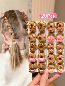 20pcs Multicolor Autumn/Winter Capybara Hair Ties, Gift For Girls, Children Hair Accessories, Cute Girl Hair Accessories - Multicolor - View 9