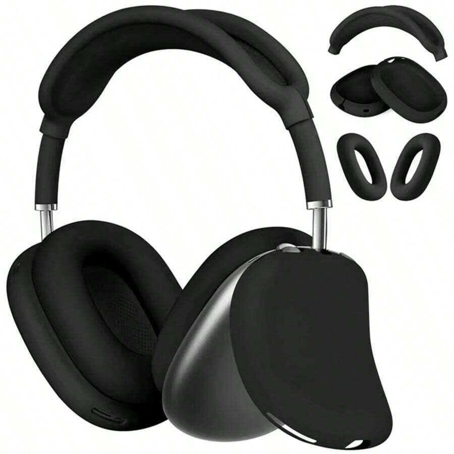 5-Piece Set: Ultra-Thin Silicone Protective Cases For Max Headphones, Including Scratch-Resistant Ear Pad Covers/Earm Covers/Headband Covers For Max, And Soft Silicone Accessory Cases For Apple Max. - Black - View 1