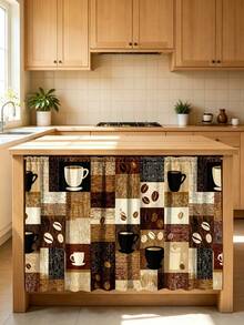1pc Coffee Theme Semi-Transparent Kitchen Cabinet Curtain, Rod Pocket Style, Machine Washable Polyester Material, Featuring Coffee Cup And Coffee Bean Pattern, Polyester Fabric, Perfect Choice For Laundry Room And Kitchen Storage Shelf Decoration Gift, Suitable For Kitchen, Living Room, Game Room - Multi-Size Dust-Proof Curtain, Kitchen Theme Decor Kitchen Valve, Suitable For Use As Short Cabinet Curtain Table Skirt, Kitchen Curtain - Multicolor - View 7