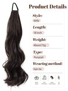 1pc Women's Long Wavy Curly Wig, Voluminous And Full, Natural Low Ponytail, Suitable For Daily Wear And Gatherings - Multicolor - View 4