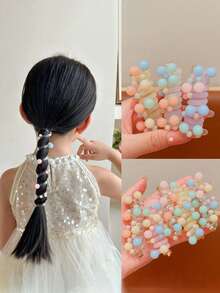 2pcs/Set Children's Elastic Telephone Cord Hair Ties, Cute Colorful Ball Hair Accessories - Multicolor - View 1