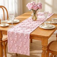 1pc Bowknot Rectangular Tablecloth Table Runner, Simple Cute 3D Soft Bowknot Pattern Decorative Table Runner For Dining Table, Living Room, Coffee Table, Quilted Table Runner Table Mat, Holiday Party Decoration - Pink - View 4