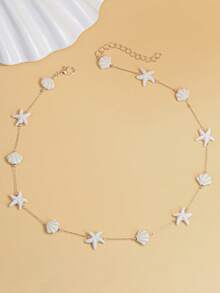 1pc Shell & Starfish Shaped Stainless Steel Necklace, Unique Design, Suitable For Beach Vacation And Daily Wear - Multicolor - View 2
