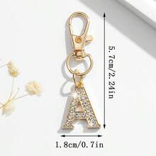 1個時尚歐美簡約風華麗迷你26英文字母造型鑰匙圈吊飾配件，適合女性車鑰匙、包包裝飾、禮物 - 金色 - 查看 2