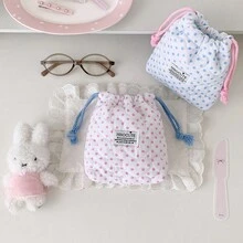 Minimalist Polka Dot Drawstring Makeup Bag, Girl's Cinched Top Skincare Storage Pouch, Portable Travel Organizer Bag - Rectangle - View 3