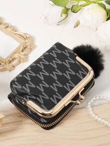 With A Pom-Pom Charm, New Letter Printed Card Bag Can Be Split And Used As A Multifunctional Large Capacity Storage Bag - Black - View 7