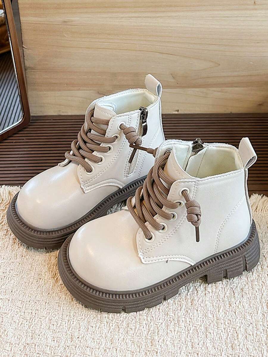 Minimalist Versatile Children's Ankle Boots, New Fashion Girls' Ankle Boots, Side Zipper Design For Easy On And Off, Stylish And Versatile - Beige - View 1