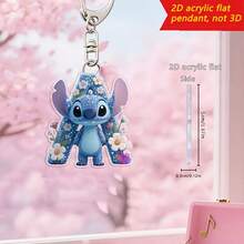 Disney Stitch Letter Embroidered Keychain, 26 'A-Z' Floral Cartoon Patterns, Acrylic Pendant With Chain, Suitable For Bags, Keys And Car Keys, Travel Accessory Gift, Cute Floral Keychain Design, Smooth Surface, Keychain, Decorative Keychain, Cartoon Keychain, Christmas Gift, Fan Gift, 2D Flat Gift, Holiday Gift, Home Decor - Multicolor - View 6