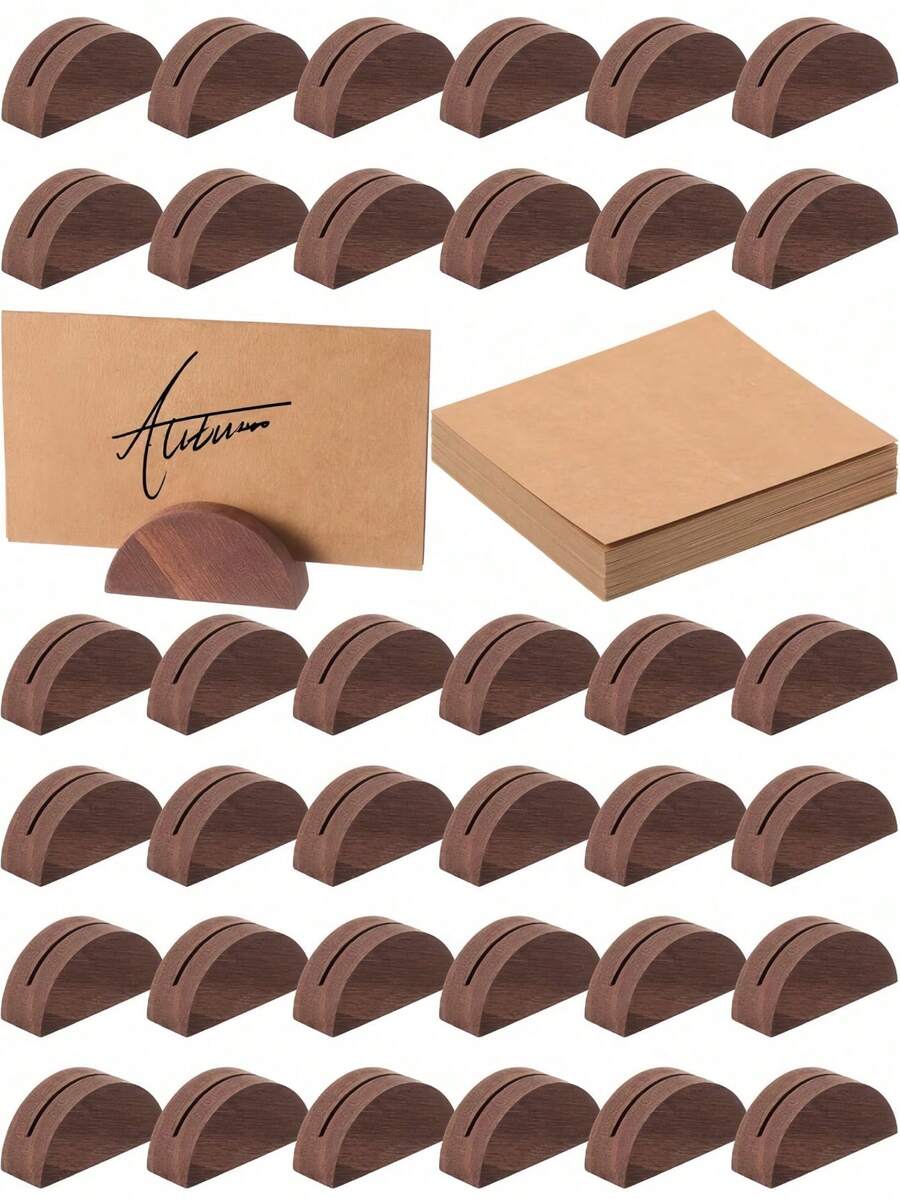 1/10/16pcs Wooden Table Number Holders, Wedding Table Number Stands, Semi-Circular Design Table Card Clips, Suitable For Office, Labels, Photos, Menus, Banquets, Birthday Parties, Retail Stores, Wedding Parties And Event Decoration - A - View 1