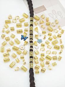 95pcs Alloy Daisy Flower Braid Hair Clips, Y2K Punk Hip Hop Decorative Hairpins, Gifts Party Daily Use Hair Rings & Accessories - Gold - View 5