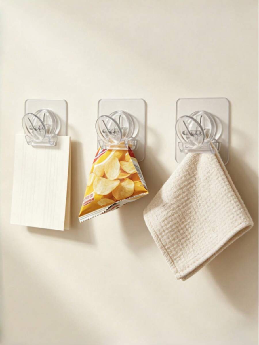 Transparent Self-Adhesive Wall-Mounted Spring Clips, No-Drill Strong Adhesive Wall Clips, Reusable Multi-Purpose Clips For Snack Bags, Towels, Notes, Kitchen Bathroom Home Storage - Multiple Styles - View 1