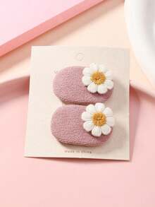 2pcs/Set Girls Sweet Fabric Small Oval Hair Clips, Rabbit, Cherry, Flower, Mushroom Decor Children BB Clips, Simple Versatile Kids Hair Accessories - 2 Pieces Per Set - View 8