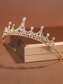 1pc Kids Girls Gorgeous Royal Sparkly Rhinestone Crown Hair Accessory For Birthday Party, Princess Dress-Up, Performance, Theme Park & Photos - Silver - View 7