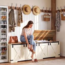 59" Farmhouse Storage Chest And Bench 70 Gal 330lb Seat - White and Brown - View 5