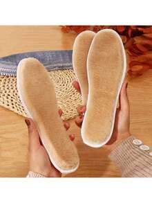 1 Pair Warm Soft Insoles, Thick Plush Thermal Lining, Unisex Winter Foot Pads - Grey - View 2