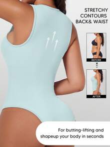 Women's Sexy Ribbed Square Neck Sleeveless Tummy Control Camisole - Baby Blue - View 2