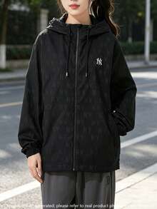 MLB Unisex Sports Jacket CLASSIC MONOGRAM TONE-TONE JQD WINDBREAK All-Over Print Hooded Casual Outerwear 3AWJM0453-50BKS - Black - View 1