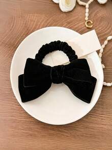 1pc Women Elegant Velvet Large Bow Elastic Hair Scrunchie Daily Date Hair Accessory - Multicolor - View 5