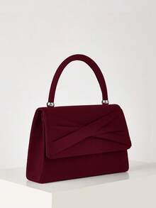 REMANLAND Vintage Velvet Handbag, Burgundy Envelope Style Bag With Layered Cross-Over Flap, Elegant Evening Accessory, Suitable For Weddings And Evening Parties - Burgundy - View 3